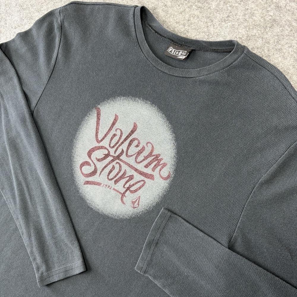 Vintage Volcom Thermal Long Sleeve Shirt Graphic Mens XL Skater Y2K Black Faded